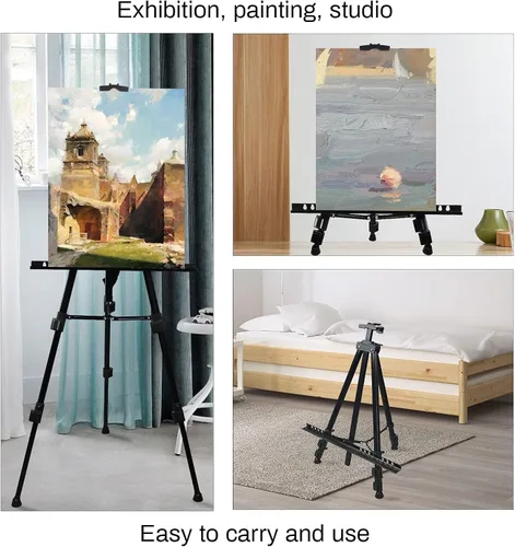 Miniatura 8 de RRFTOK Soporte de caballete de exhibición de pintura artística, caballetes ajustables portátiles de metal de 72 pulgadas para pintar lienzos de 22 a