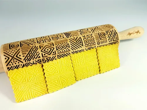 Miniatura 3 de Rodillo de relieve AFRICA con patrón tribal para galletas y cerámica de Algis Crafts
