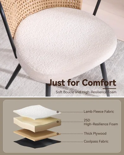 Miniatura 4 de BedsPick Juego de 4 sillas de comedor de ratán, sillas de cocina de ratán de polietileno tapizadas de granja con cojín de bucle, asiento de comedor