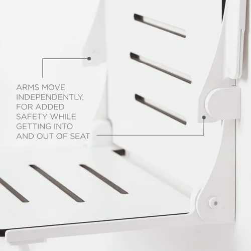 Miniatura 6 de Seachrome Silhouette Comfort Plus Asiento plegable resistente para ducha de montaje en pared con reposabrazos y patas, asiento blanco con marco