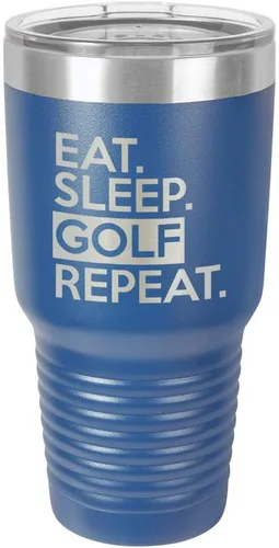 Miniatura 13 de Vaso con tapa superior deslizante y pajita de acero inoxidable para viaje con texto en inglés "EAT SLEEP GOLF REPEAT" de 76 ml en comparación