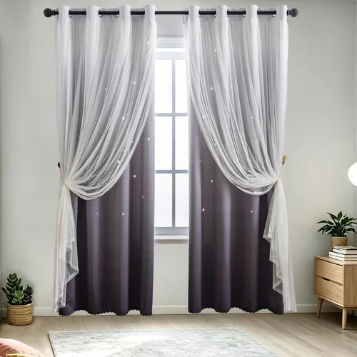 Miniatura 19 de indistar Cortinas opacas con recortes de estrellas para dormitorio de niña, cortinas de oscurecimiento de habitación y cortinas para habitación