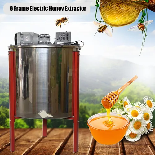 Miniatura 6 de Extractor eléctrico de miel, extractor de centrífuga de miel de acero inoxidable 304 de 8 marcos, con tapa transparente y soporte de acero