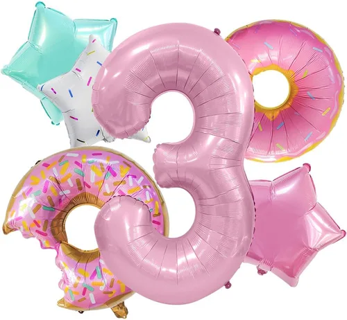 Miniatura 13 de Decoraciones de dona para el primer cumpleaños, suministros de decoración de fiesta de cumpleaños para niñas, 40 pulgadas, color rosa, 6 globos