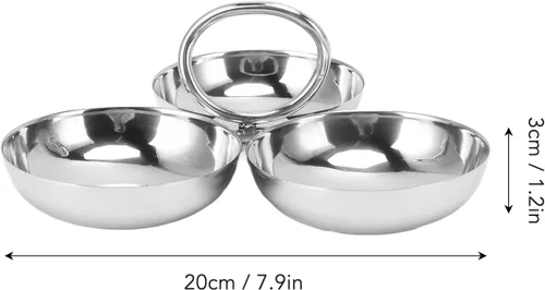 Miniatura 2 de Plato de Servir de Acero Inoxidable 304, Plato de Frutas 3 en 1 con Compartimento para Aperitivos, Platos de Postre Reutilizables, Plato de Frutas