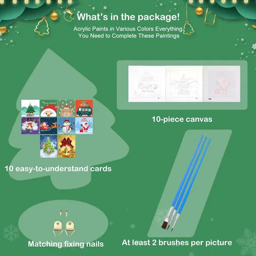 Miniatura 3 de Kosiz Paquete de 10 pinturas navideñas por números para niños y adultos, kits de pintura al óleo de 8 x 8 pulgadas, arte de lienzo de acuarela fácil