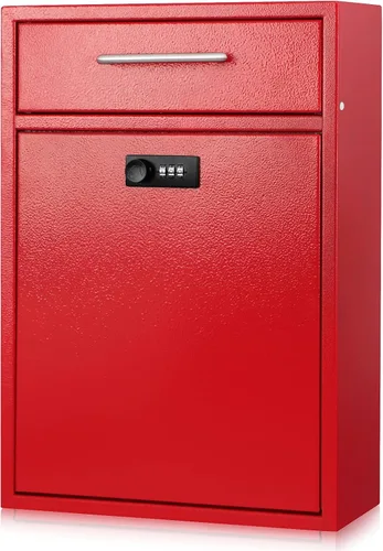 Miniatura 20 de KYODOLED Buzón de pared para exterior, cerradura de combinación, grande, negro Sturdy Steel, Anti-theft Large Drop Box, Ideal for Home, Office