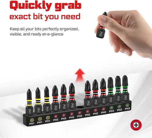 Miniatura 3 de Geinxurn Juego de 217 puntas de destornillador de impacto, acero S2 de 1"/2"/3"/6" magnético D2 Phillips/ranurado/cuadrado/Torx/Hex Multi puntas