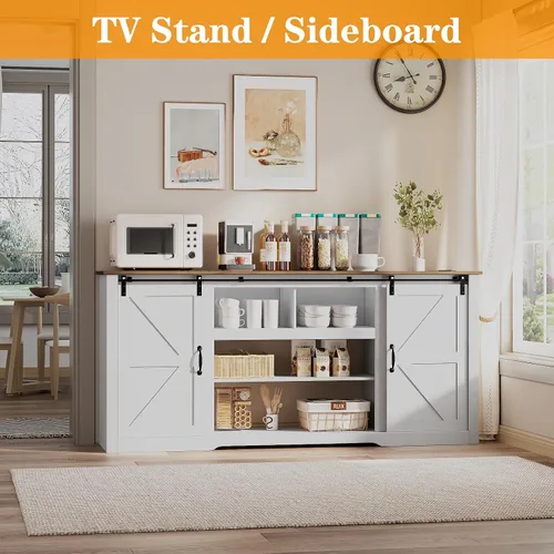 Miniatura 4 de GarveeLife Moderno soporte de TV acanalado de 55 pulgadas con 4 puertas, centro de entretenimiento con armarios de almacenamiento grandes