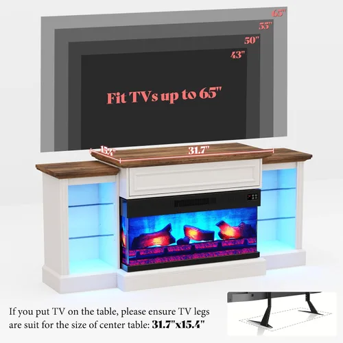 Miniatura 7 de AMERLIFE - Chimenea eléctrica de 60 pulgadas con repisa, soporte de TV de chimenea de tres lados estilo granja para televisores de hasta 65