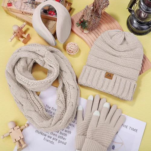 Miniatura 5 de Motarto Conjunto cálido de invierno, bufanda de punto, gorro, guantes para pantalla táctil, calentador de oídos, equipo para clima frío para hombres