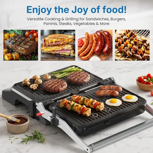 Miniatura 8 de Parrilla y plancha para interiores 3 en 1: apertura plana de 180°, menú preestablecido, sandwichera de prensa Panini eléctrica de 1600 W con placas