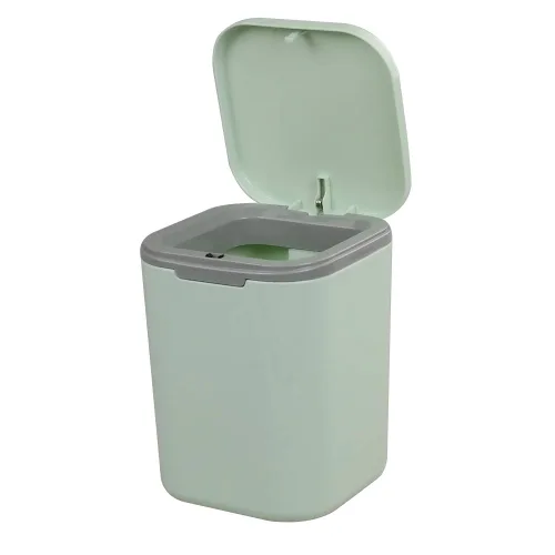 Miniatura 11 de Cubo de basura pequeño de 0.5 galones para encimera, cesta de basura de escritorio pequeña, color negro Mini basurero de escritorio con botón
