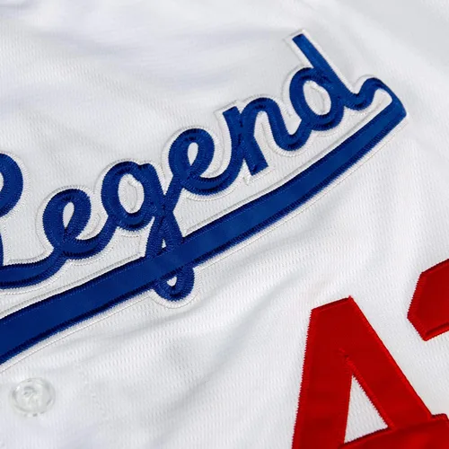 Miniatura 6 de Dabuliu Camiseta de béisbol retro Black Legend 42 para hombre, parches bordados, camisetas hipster hip hop cosidas