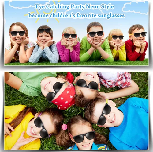 Miniatura 7 de Paquete de 60 lentes de sol de neón – 10 colores, estilo 80 novedosos lentes de sol para premios de aula, relleno de bolsas de golosinas, fiesta