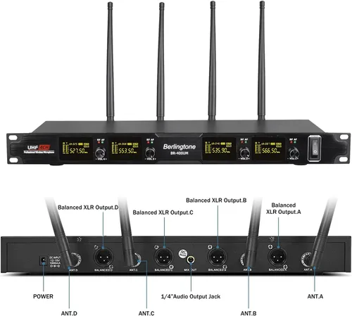 Miniatura 2 de Sistema de micrófono inalámbrico profesional, juego de micrófono inalámbrico UHF de 4 canales con 2 micrófonos de mano, 2 micrófonos
