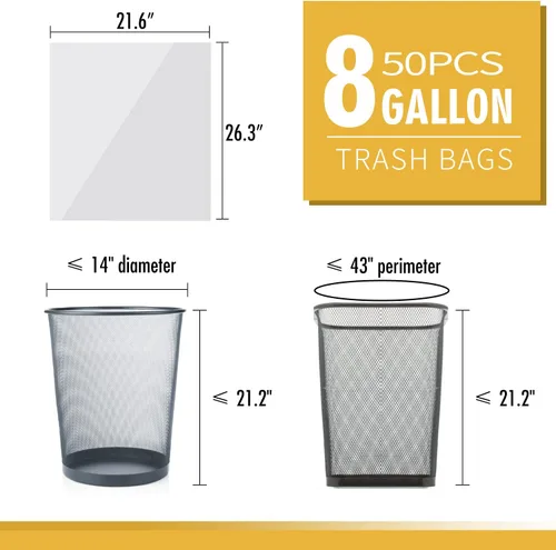 Miniatura 2 de Bolsas de basura medianas, bolsas de basura blancas de 6-8 galones, forros para cesto de basura para baño, dormitorio, oficina, sin perfume