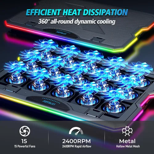 Miniatura 2 de AIMIUZI Almohadilla de enfriamiento para laptop para juegos, enfriador de laptop con 15 ventiladores silenciosos para portátiles de 12 a 17.3