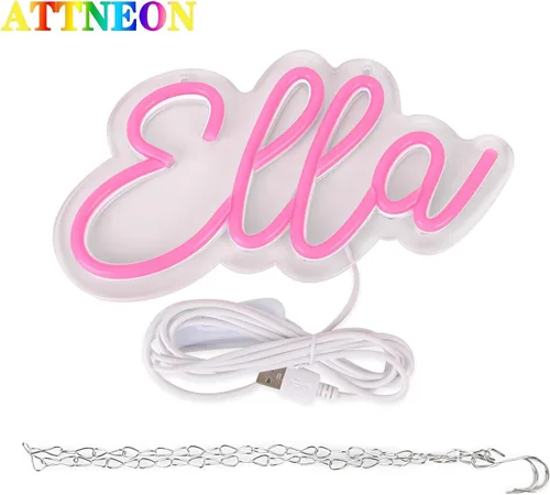 Miniatura 3 de Letrero de neón con nombre de Ella para decoración de pared, luz LED de neón para dormitorio de niños, decoración de fiesta de cumpleaños, letrero