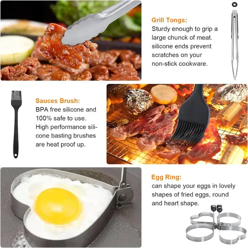 Miniatura 6 de Blackstone Kit de accesorios para parrilla, 16 piezas de accesorios de parrilla plana para Blackstone y chef de campamento con espátula, raspador