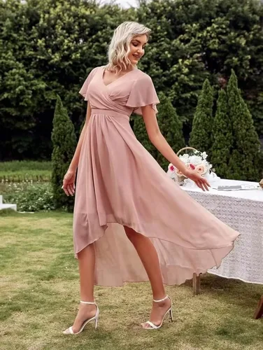 Miniatura 3 de UZN Vestidos de dama de honor para mujer, cuello en V, manga corta, vestido formal de fiesta