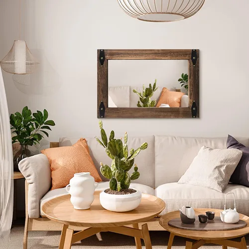 Miniatura 6 de Espejo rústico de granja con marco de madera para baño, espejo decorativo de baño para pared de madera, espejo rectangular montado en la pared