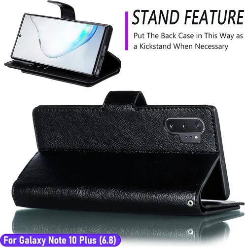 Miniatura 4 de Funda tipo cartera para Galaxy Note 10 Plus/Note10+ de 6.8 pulgadas [3+ ranuras para tarjetas] Funda de piel sintética plegable para tarjetas