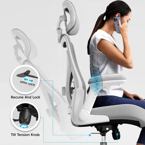 Miniatura 7 de Ergalithic Silla de Oficina para Casa Ergonómica de Escritorio - Silla de Computadora en Forma de X de Malla con Cuero de PU, Soporte Lumbar Gris