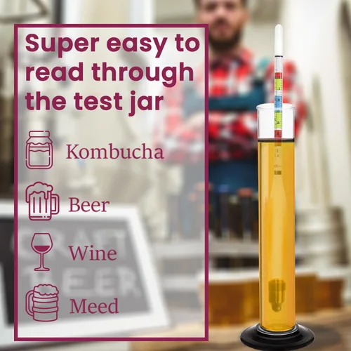 Miniatura 5 de Fermtech Kit de Hidrómetro de Triple Escala de Vidrio - Prueba ABV, Brix, gravedad para vino, cerveza, hidromiel y kombucha, con paño de microfibra