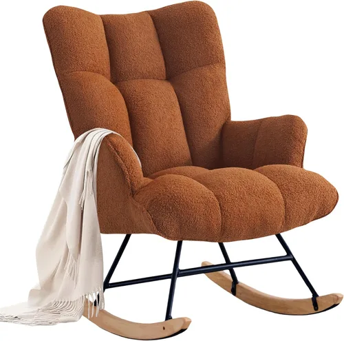 Miniatura 12 de Zedachica Mecedora tapizada para cuarto de bebé, silla mecedora tapizada, asiento acolchado con respaldo alto, cómoda silla auxiliar para sala