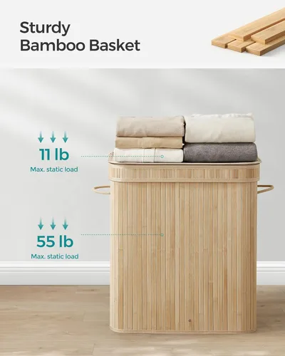 Miniatura 6 de SONGMICS Cesta de lavandería con tapa, cesta de lavandería de bambú, extraíble lavable a máquina, con asas, 26.4 galones, para lavandería, Beige