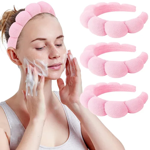Miniatura 13 de WHAVEL Paquete de 3 diademas de spa para el cuidado de la piel, diadema de maquillaje, diadema de esponja de tela de rizo, diadema de lavado facial