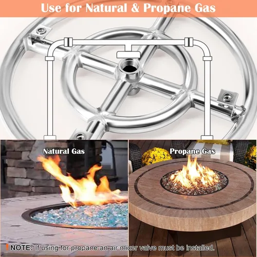 Miniatura 3 de Hiorucet Quemador de anillos para hoguera de 12 pulgadas para piezas de repuesto para fogatas de gas natural y propano, inserto quemador redondo