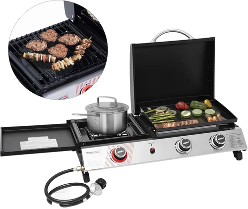 Miniatura 13 de Royal Gourmet PD1305H - Combo de parrilla y plancha de gas propano de 3 quemadores con tapa, combo de parrilla 3 en 1 con salida de 29,000 BTU