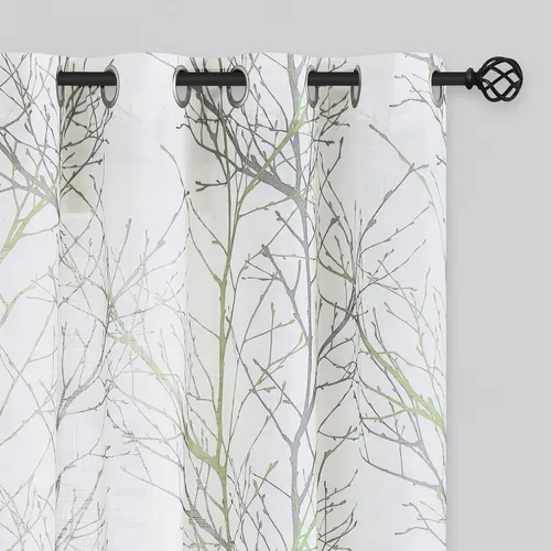 Miniatura 14 de FMFUNCTEX Cortinas de Lino Semitransparentes para Dormitorio, Cortinas Azules y Blancas de 63 Pulgadas de Largo para Sala de Estar, Cortinas de Rama
