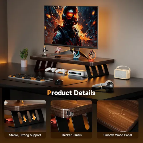 Miniatura 2 de Soporte para monitor, soporte de madera de 24 pulgadas, capacidad de carga de 220 libras, elevador de monitor de escritorio