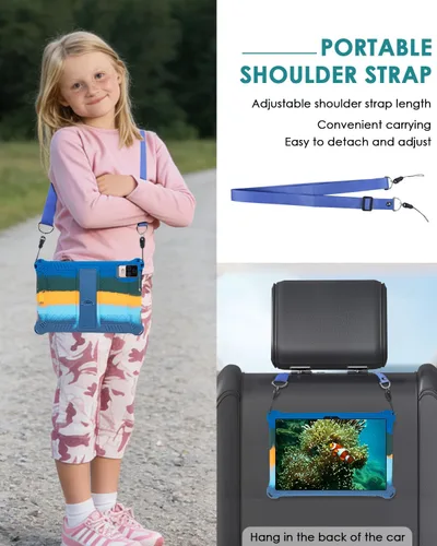 Miniatura 5 de DETUOSI Funda de silicona para tablet Okaysea de 10,1 pulgadas con lápiz stylus y correa para el hombro, funda con soporte multiángulo, funda suave