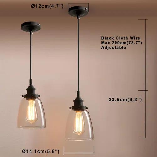 Miniatura 4 de Lámpara Pathson de techo, con forma de óvalo, estilo rústico retro, diámetro de 5.6”, con tapa de base de metal y cordón de tela ajustable, diseño