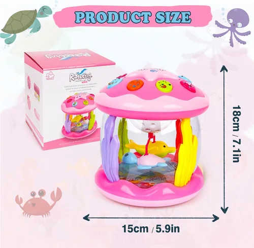 Miniatura 4 de M SANMERSEN Juguetes para bebés niña de 6-12 meses - Juguetes musicales con proyector giratorio de océano para bebés de 12-18 meses, juguetes Rosa