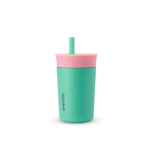 Miniatura 8 de Owala Vaso de acero inoxidable con aislamiento para niños con popote flexible resistente a derrames, fácil de limpiar y botella de agua de acero