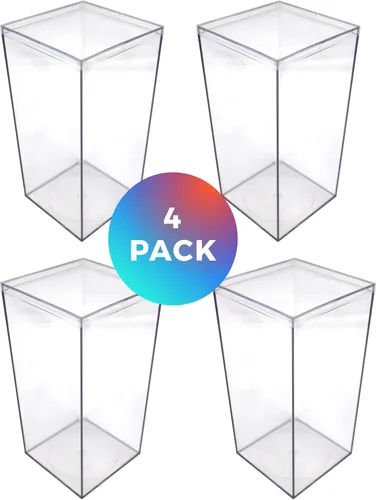 Miniatura 2 de Juego de 4 cajas de acrílico con tapas, 4 pulgadas de largo x 4 pulgadas de ancho x 8 pulgadas de alto, fabricadas en Estados Unidos, vitrinas