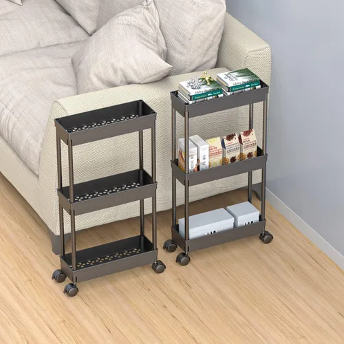 Miniatura 5 de Sooyee - Carrito rodante de 3 niveles con ruedas, gabinete de almacenamiento delgado y estrecho, organizador de almacenamiento debajo del escritorio