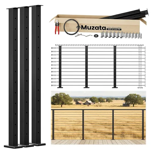 Miniatura 12 de Muzata Kit de barandilla de cable modular negro de 4 a 8 pies, kit de postes de 42 pulgadas, juego completo de sistema de barandilla de cable