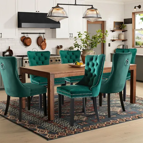 Miniatura 134 de Juego de 2 sillas de comedor tapizadas de terciopelo, sillas laterales de cocina de estilo moderno con ribete de cabeza de clavo y patas de madera
