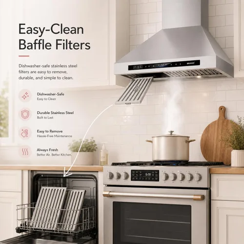 Miniatura 5 de Campana extractora de montaje en pared de 36 pulgadas, campana de cocina de 900 CFM con control de voz/gestos/táctiles, campana de ventilación