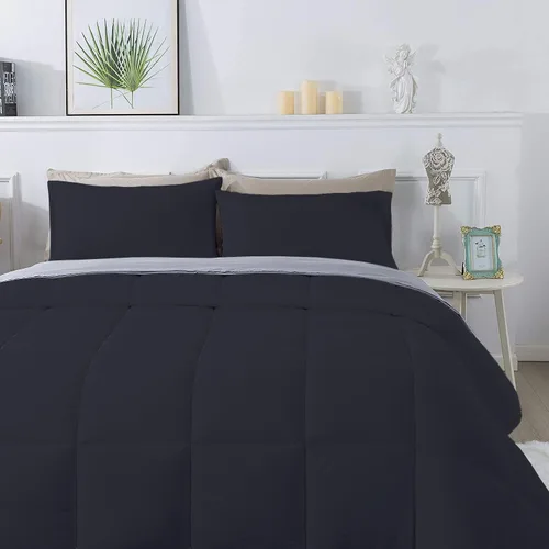 Miniatura 3 de Lujoso edredón de 1 pieza ultrasuave 100% algodón egipcio de 800 hilos, edredón de 400 GSM, tamaño matrimonial/queen (90 x 90 pulgadas), color negro