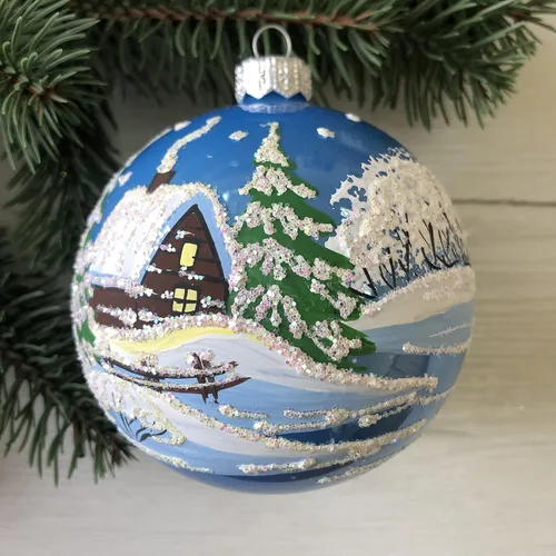 Forest Hut Snow - Mini adornos de cristal pintados a mano de 3.54 pulgadas, adornos de árbol de Navidad para decoración de Navidad