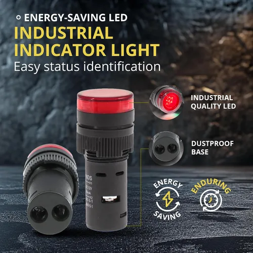 Miniatura 4 de Luces indicadoras LED industriales de 20 mA de 0.630 in x 2.5 pulgadas, ahorro de energía, 3 bombillas verdes y 3 rojas para equipos industriales