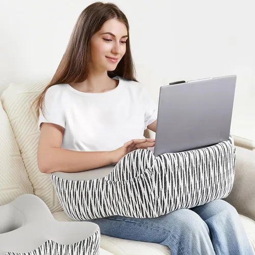 DONAMA Almohada de lectura para juegos, almohada de escritorio de regazo para laptop, almohada de reposabrazos con bolsillos laterales, almohada de