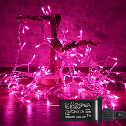 Miniatura 3 de Cadena de luces rosa para exteriores, decoraciones de San Valentín, 8 modos de luces de hadas de Navidad, enchufe para árbol del dormitorio